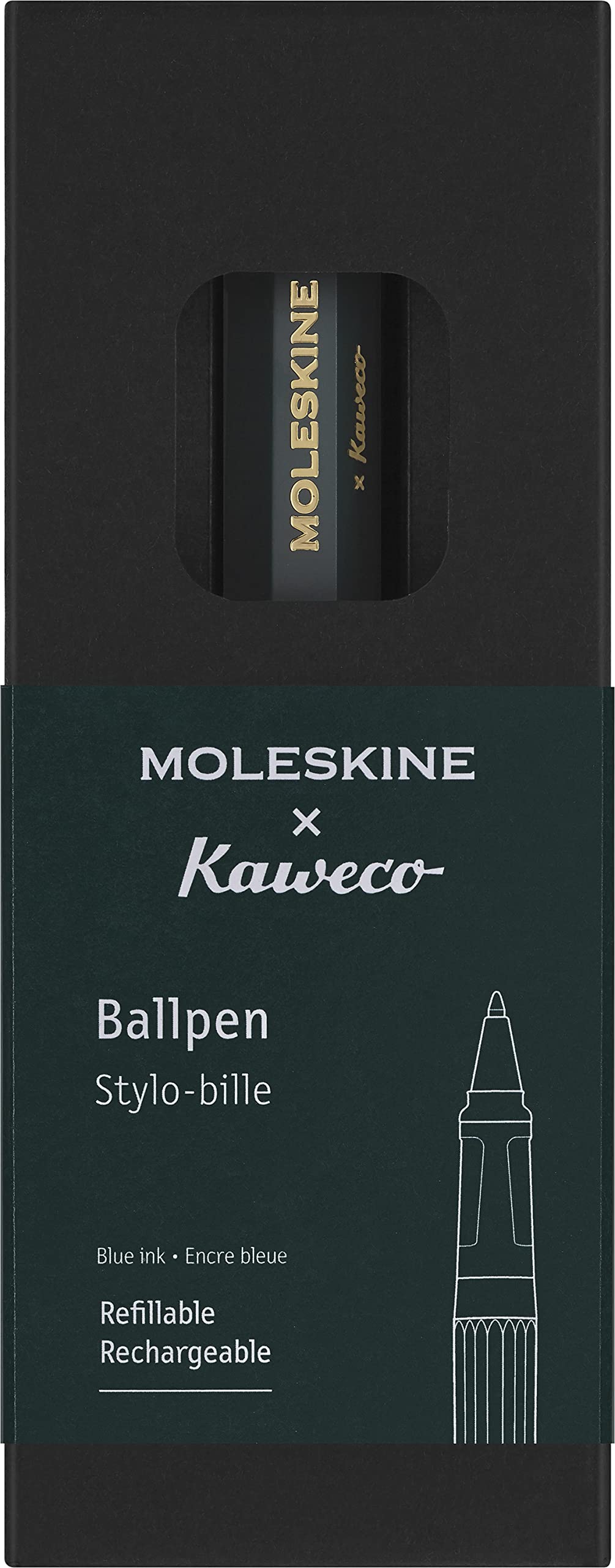 Moleskine x Kaweco Ballpen Refillable Pen in ABS plastic for Writers, Note-takers, Refill 1.0 mm with Blue Ink Included, Color Green