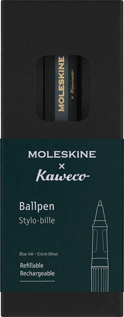 Moleskine x Kaweco Ballpen Refillable Pen in ABS plastic for Writers, Note-takers, Refill 1.0 mm with Blue Ink Included, Color Green