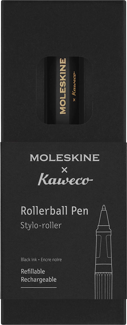 Moleskine x Kaweco Rollerball Refillable Pen in ABS plastic for Writers, Note-takers, Refill 0.7 mm with Black Ink Included, Color Black