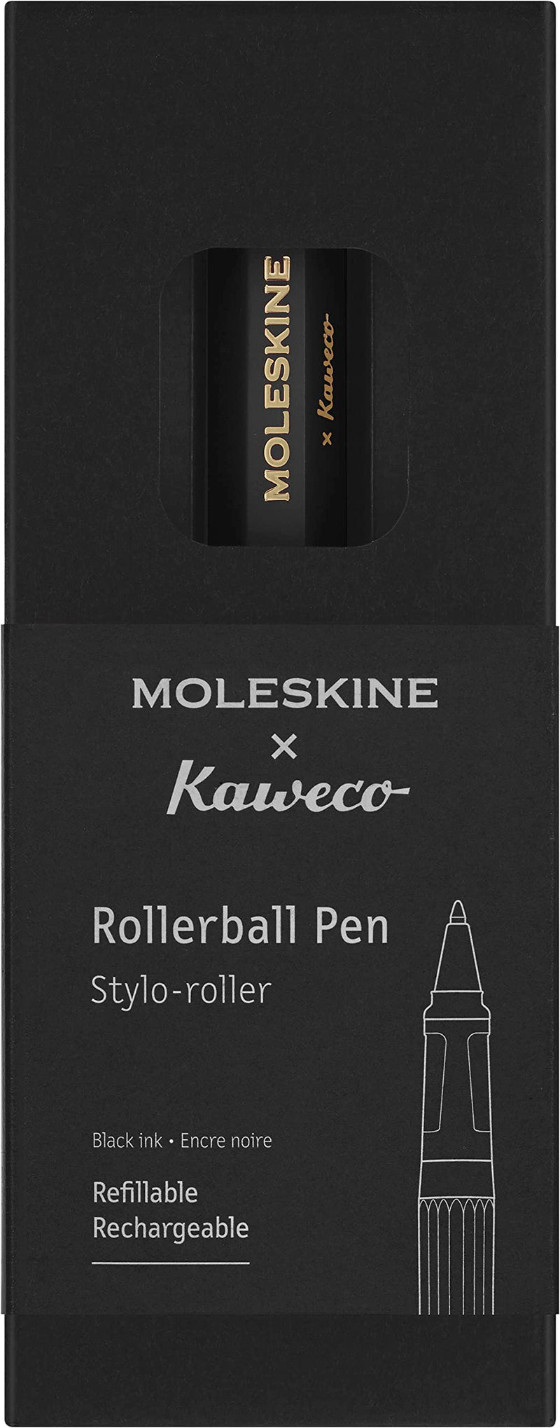 Moleskine x Kaweco Rollerball Refillable Pen in ABS plastic for Writers, Note-takers, Refill 0.7 mm with Black Ink Included, Color Black