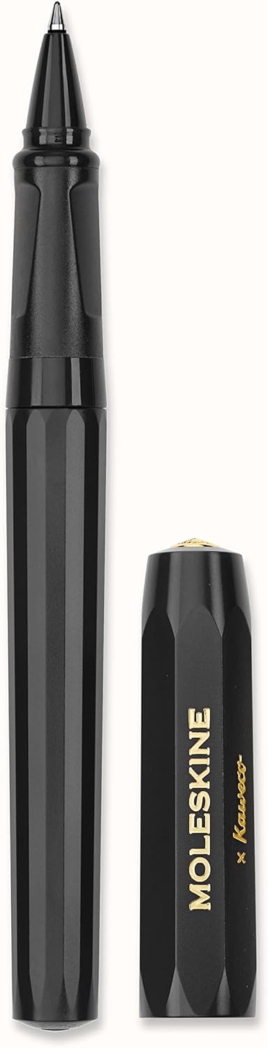 Moleskine x Kaweco Rollerball Refillable Pen in ABS plastic for Writers, Note-takers, Refill 0.7 mm with Black Ink Included, Color Black