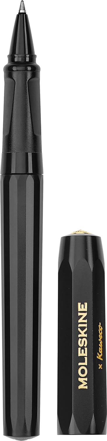 Moleskine x Kaweco Rollerball Refillable Pen in ABS plastic for Writers, Note-takers, Refill 0.7 mm with Black Ink Included, Color Black