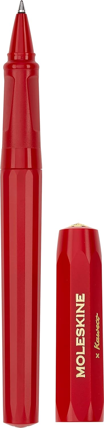 Moleskine x Kaweco Rollerball Refillable Pen in ABS plastic for Writers, Note-takers, Refill 0.7 mm with Black Ink Included, Color Red