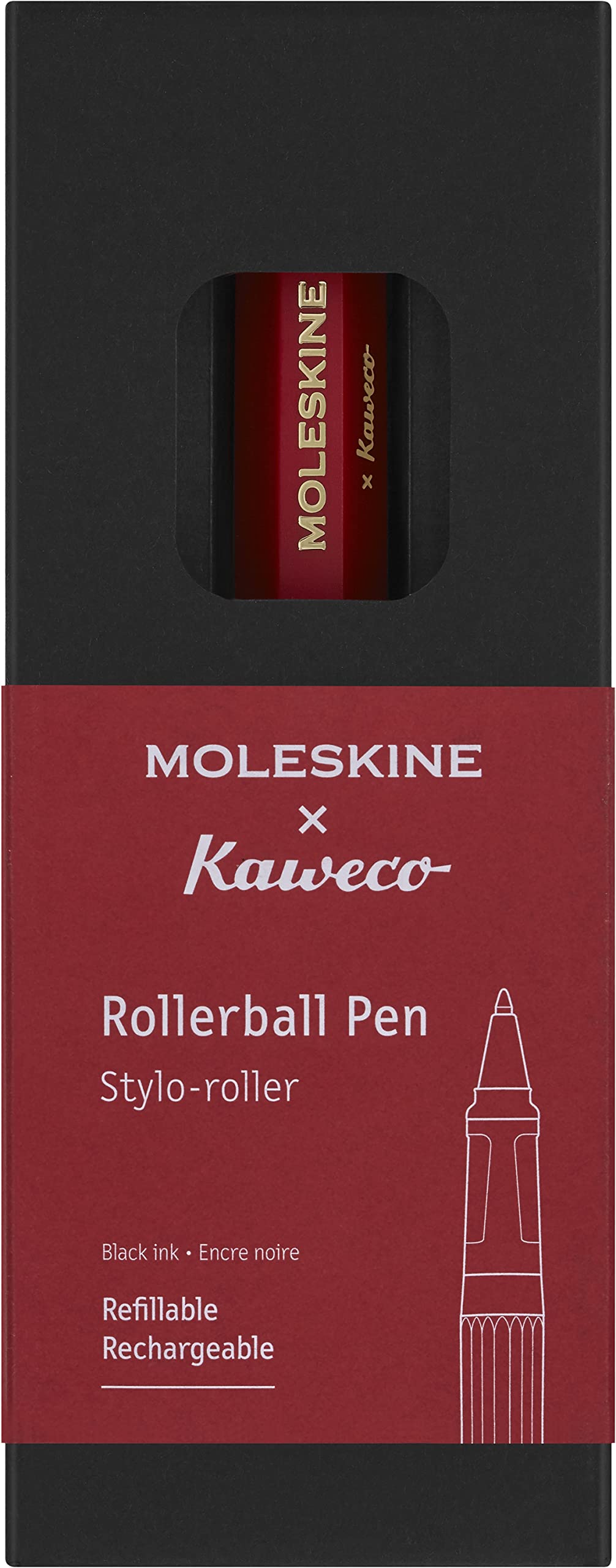 Moleskine x Kaweco Rollerball Refillable Pen in ABS plastic for Writers, Note-takers, Refill 0.7 mm with Black Ink Included, Color Red