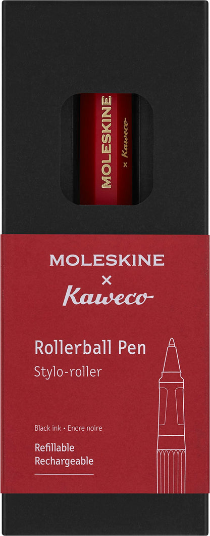 Moleskine x Kaweco Rollerball Refillable Pen in ABS plastic for Writers, Note-takers, Refill 0.7 mm with Black Ink Included, Color Red
