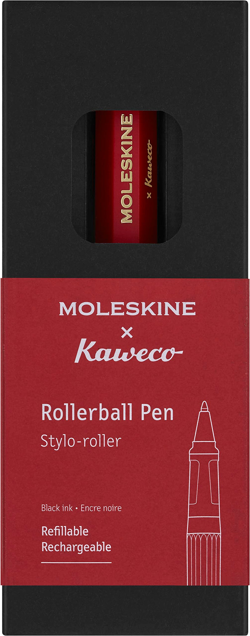 Moleskine x Kaweco Rollerball Refillable Pen in ABS plastic for Writers, Note-takers, Refill 0.7 mm with Black Ink Included, Color Red