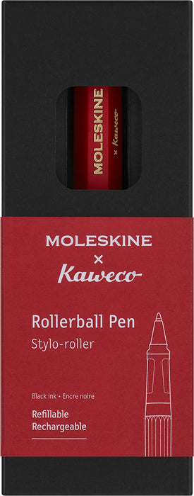 Moleskine x Kaweco Rollerball Refillable Pen in ABS plastic for Writers, Note-takers, Refill 0.7 mm with Black Ink Included, Color Red