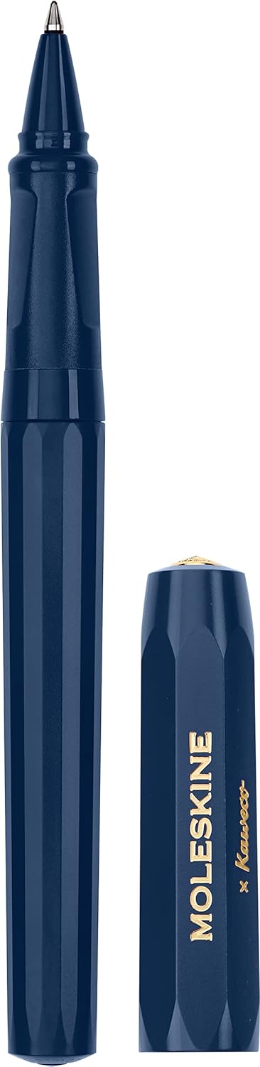 Moleskine x Kaweco Rollerball Refillable Pen in ABS plastic for Writers, Note-takers, Refill 0.7 mm with Black Ink Included, Color Blue