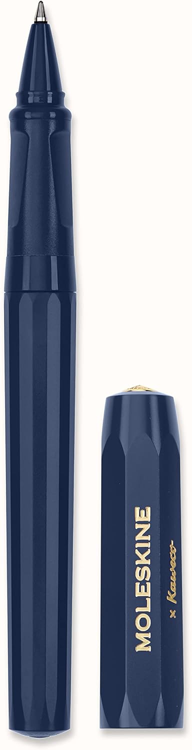 Moleskine x Kaweco Rollerball Refillable Pen in ABS plastic for Writers, Note-takers, Refill 0.7 mm with Black Ink Included, Color Blue