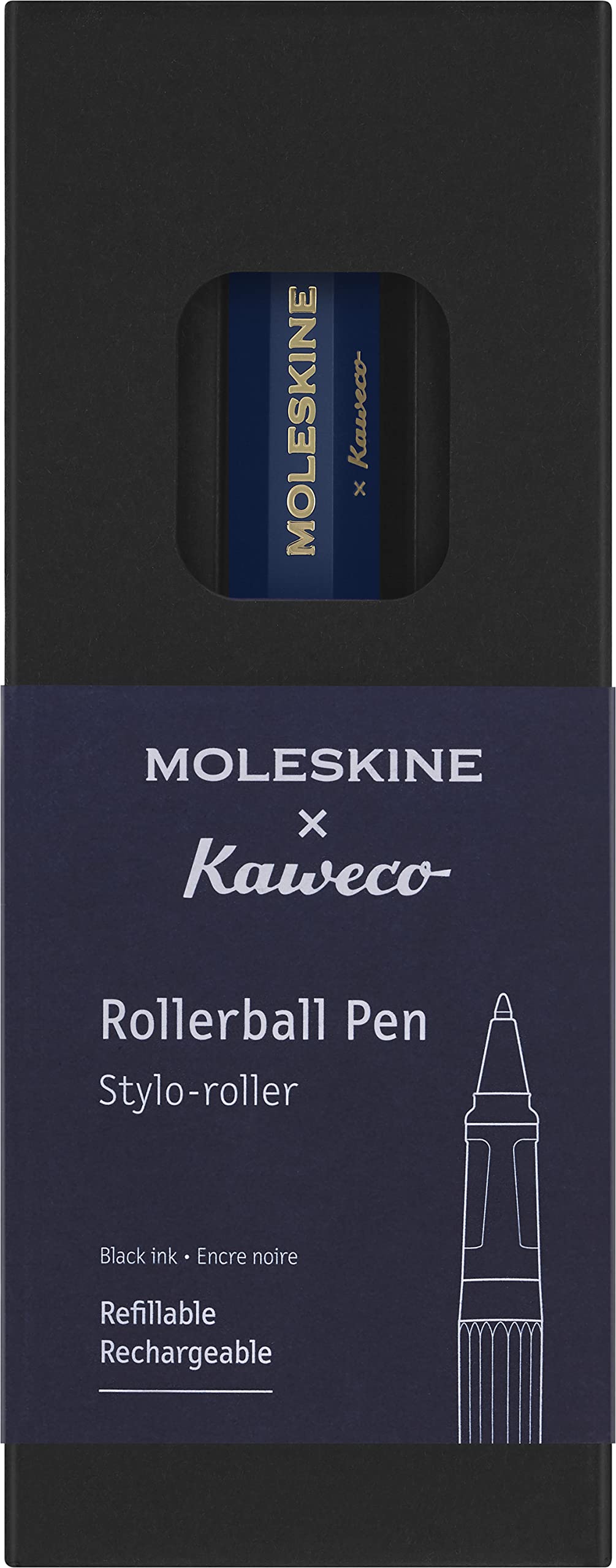 Moleskine x Kaweco Rollerball Refillable Pen in ABS plastic for Writers, Note-takers, Refill 0.7 mm with Black Ink Included, Color Blue