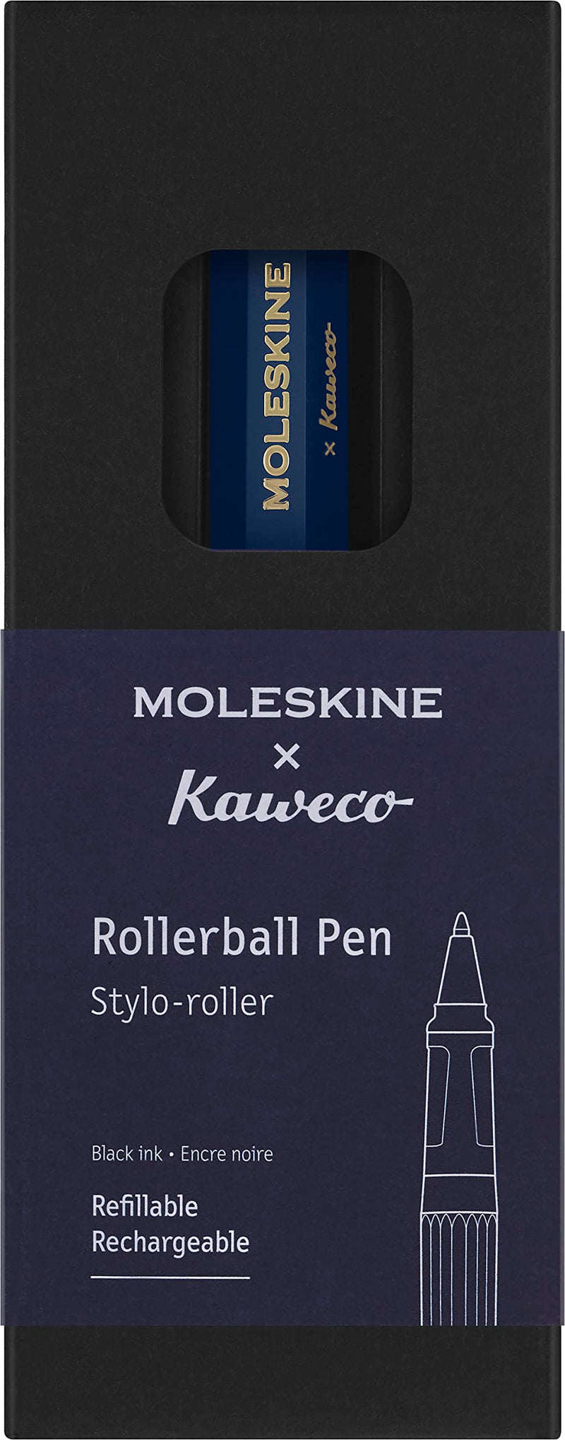Moleskine x Kaweco Rollerball Refillable Pen in ABS plastic for Writers, Note-takers, Refill 0.7 mm with Black Ink Included, Color Blue