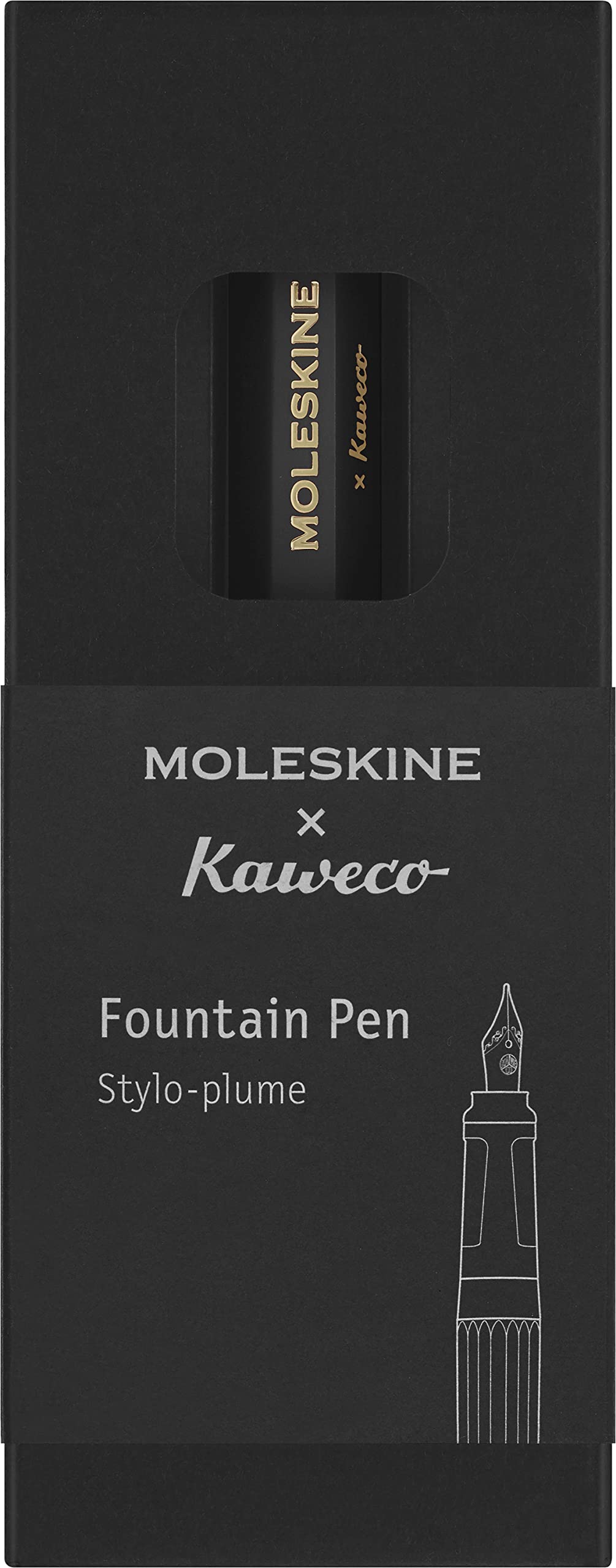 Moleskine x Kaweco Fountain Pen in ABS plastic with Gold-Plated Size M Nib for Writers, Note-Takers, Blue Ink Cartridge Included, Color Black