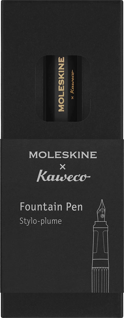 Moleskine x Kaweco Fountain Pen in ABS plastic with Gold-Plated Size M Nib for Writers, Note-Takers, Blue Ink Cartridge Included, Color Black