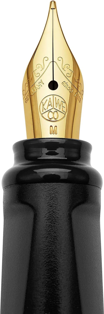 Moleskine x Kaweco Fountain Pen in ABS plastic with Gold-Plated Size M Nib for Writers, Note-Takers, Blue Ink Cartridge Included, Color Black