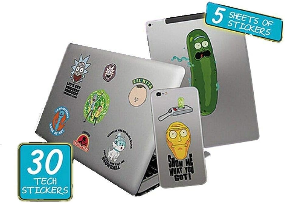 Rick and Morty Adventures Tech Stickers, Set of 30 Stickers for Laptops, Mobile Phones and Tablets - Official Merchandise