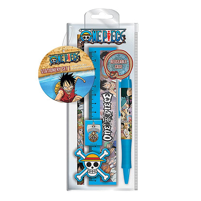 One Piece 5-Piece Stationery Set with Pen, Pencil, Ruler, Pencil Sharpener and Eraser, Stationery Set for Girls, Boys, Men and Women - Official Merchandise