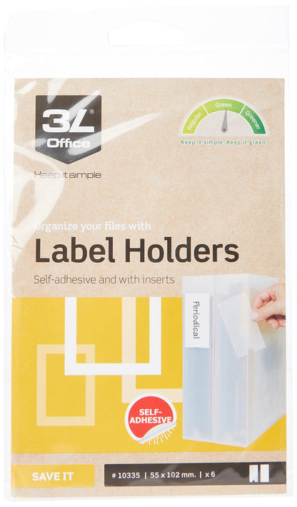 3L Label Polypropylene Self Adhesive Holders, 55mm x 102mm, Pack of 6