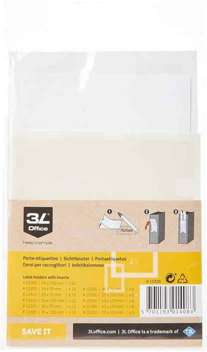 3L Label Polypropylene Self Adhesive Holders, 55mm x 102mm, Pack of 6