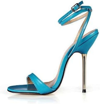 ligaosheng Women-Stiletto Heel-Ankle Strap-Sandals-Party and Evening Dress-PU-Black Blue Leather Black/White 42 EU