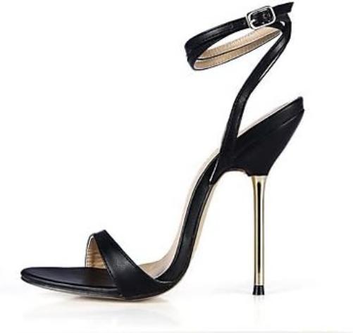 ligaosheng Women-Stiletto Heel-Ankle Strap-Sandals-Party and Evening Dress-PU-Black Blue Leather Black/White 42 EU