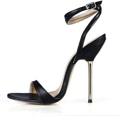 ligaosheng Women-Stiletto Heel-Ankle Strap-Sandals-Party and Evening Dress-PU-Black Blue Leather Black/White 42 EU