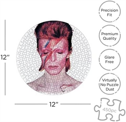 AQUARIUS David Bowie Aladdin Sane Record Disc Puzzle (450 Piece Jigsaw Puzzle) - Glare Free - Precision Fit - Officially Licensed David Bowie Merchandise & Collectibles - 12x12 in