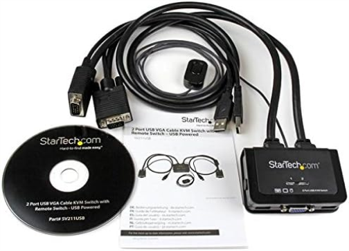 StarTech.com 2 Port USB VGA Cable KVM Switch - USB Powered with Remote Switch - KVM with VGA - Dual Port VGA KVM Switch (SV211USB
