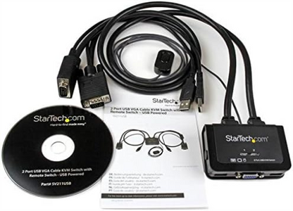 StarTech.com 2 Port USB VGA Cable KVM Switch - USB Powered with Remote Switch - KVM with VGA - Dual Port VGA KVM Switch (SV211USB