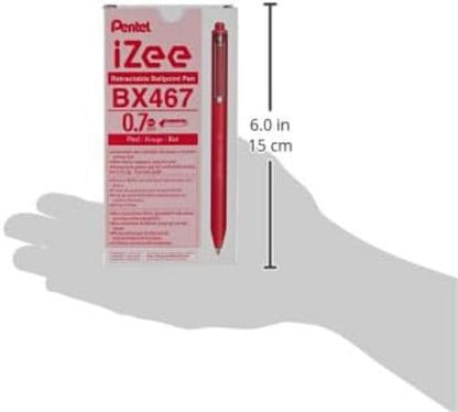 Pentel Bolígrafo de punta redonda I Zee, rojo, 0,7 mm, paquete de 12 unidades