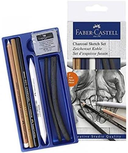 Faber-Castell 114002 - Juego de Dibujo Goldfaber Carbón - 7 Piezas - Multicolor