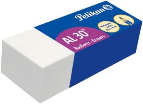 Pelikan Erasers, AL 30, White Eraser, for Graphite Pencils, Technical and Artistic Design, Suitable for Children, Pack of 30, Size 43x17x12 mm