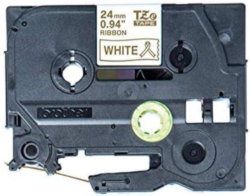 Brother TZe-R254 Labelling Tape Cassette, Gold on White, 24mm (W) x 4M (L), Ribbon Tape, Brother Genuine Supplies