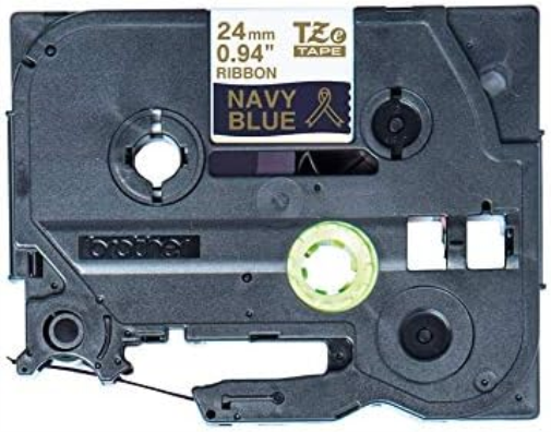 Brother TZe-RN54 Labelling Tape Cassette, Gold on Navy Blue, 24mm (W) x 4M (L), Ribbon Tape, Brother Genuine Supplies Gold on Navy Blue 24 mm