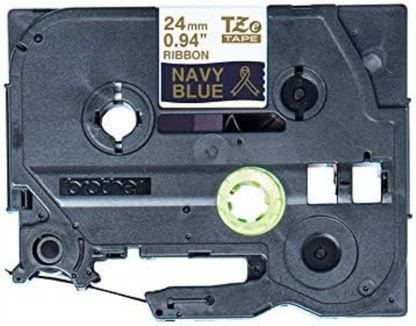 Brother TZe-RN54 Labelling Tape Cassette, Gold on Navy Blue, 24mm (W) x 4M (L), Ribbon Tape, Brother Genuine Supplies Gold on Navy Blue 24 mm