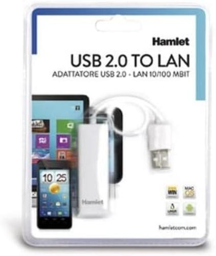 Hamlet HNU2F100 Adaptador de Red Ethernet 100 Mbit/s - Tarjetas de Red (AAlámbrico USB, Ethernet, 100 Mbit/s, Blanco