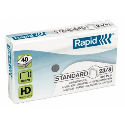 Rapid 23/8mm Standard Staples, For Stapling 10-40 Sheets, Use with Heavy Duty Staplers, Galvanised Wire, Box of 1000, 24869200