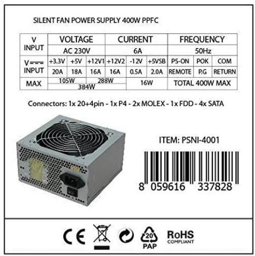 Alimentatore 400W Atx Silent Fan