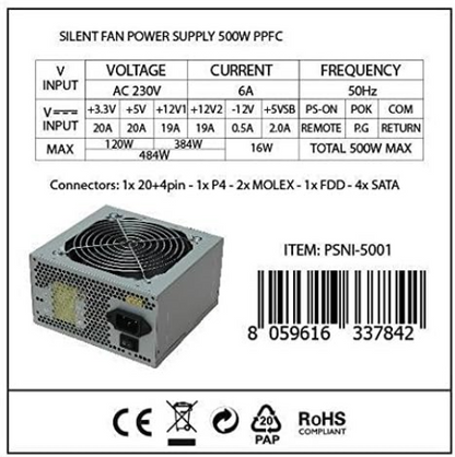 Alimentatore 500W Atx Silent Fan