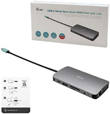 i-tec USB-C 4K Metal Nano Docking Station with 77 W Power Supply - 1x HDMI 1x VGA 1x GLAN 1x USB-C 3x USB 3.1 1x SD/MicroSD 1x Audio for Windows MacOS Android ChromeOS