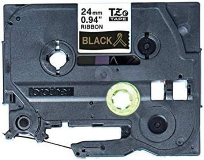 Brother TZe-R354 Labelling Tape Cassette, Gold on Black, 24mm (W) x 4M (L), Ribbon Tape, Brother Genuine Supplies