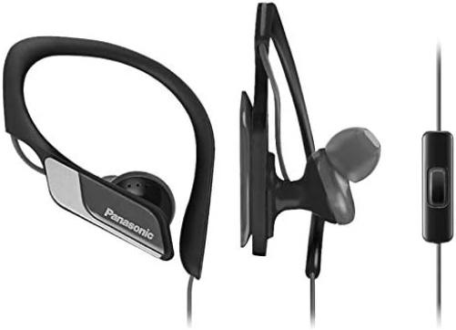 Panasonic RP-HS35ME-K Sports Headphones Headset for Mobile Telephony, Interchangeable Passport Pieces (S/M/L), IPX2 Protection, Clip, Black