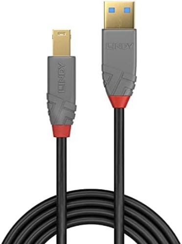 Lindy 36740 0.5m USB 3.2 Type A to B Cable, 5Gbps, Anthra Line, Black