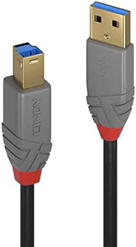 Lindy 36740 0.5m USB 3.2 Type A to B Cable, 5Gbps, Anthra Line, Black