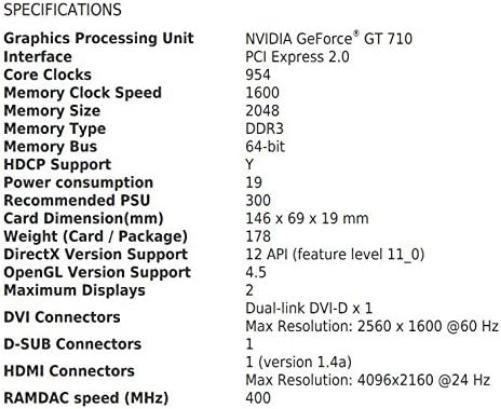 MSI GeForce GT 710 2GD3H LP Graphics Card '2GB DDR3, 954MHz, Low Profile, Low Consumption, VGA, DVI-D, HDMI, HTPC, Silent Passive Fanless Cooling System'