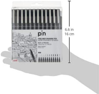 UNI PIN FINELINER DRAWING PEN SET 12 BLACK