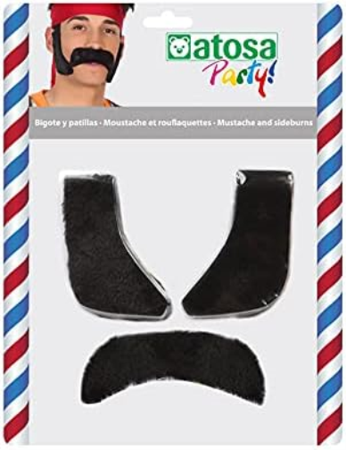 Atosa-39934 Moustache and Sideburns, Black (39934)