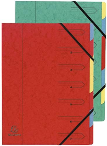Exacompta - Ref 540704E - Stapled Spine Multipart File - 245 x 320mm in Size, Suitable for Storing A4 Documents - 7 Tabbed Sections - Orange Cover with Reinforced Tabs Black Interior 7 Compartments Orange