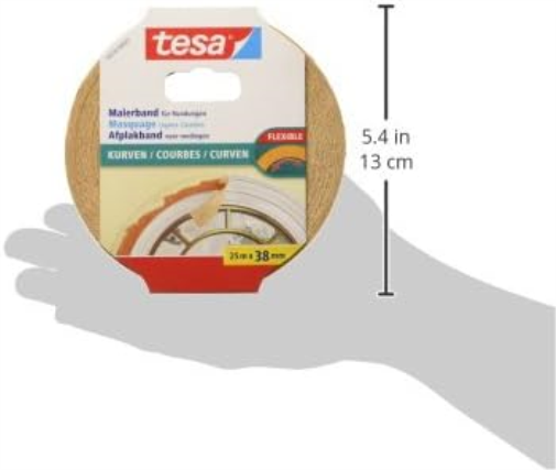 tesa Masking Tape Curves - Curved tape with extra strong crepe for masking curves and irregular shapes - for rough and smooth surfaces - 25 mx 38 mm (Pack of 2
