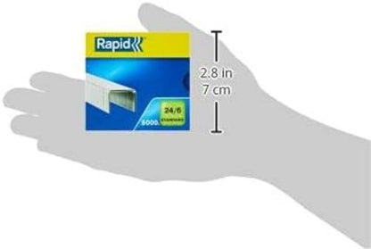 Rapid 24/6mm Standard Staples, For Stapling up to 20 Sheets, Use with Desktop and Electric Staplers, Galvanised Wire, Box of 5000, 24859800