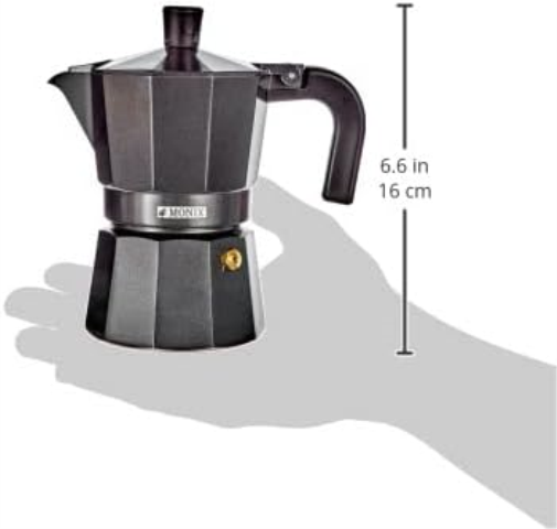 Monix Vitro Noir Aluminium Non-Stick 3 Cups Coffee Maker, Black,15cm